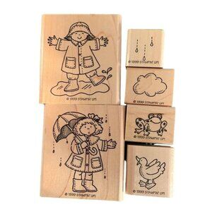 Stampin Up Rainy Days Rubber Stamp Set 1999 - 6 Pieces Childrens & Weather Desig